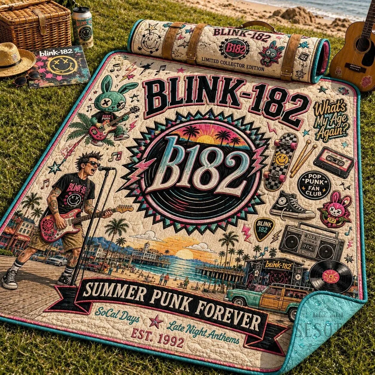Blink-182 Summer Punk Forever Beach Picnic Blanket 4 Blink-182 Summer Punk Forever Beach Picnic Blanket