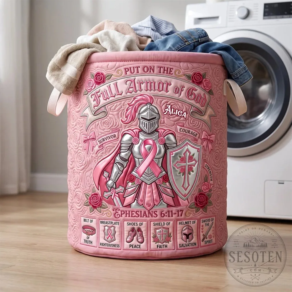 Full Armor of God Pink Breast Cancer Awareness Laundry Basket