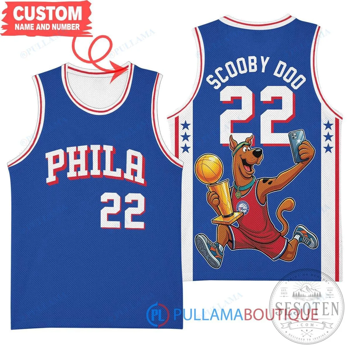 Philadelphia 76ers Scooby Doo Larry O'Brien Championship Trophy Basketball Jersey