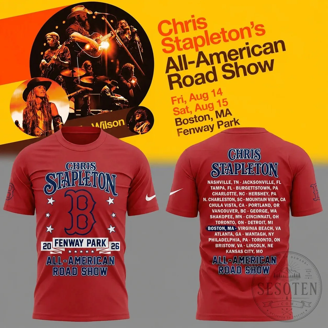 Boston Red Sox T-Shirt for Chris Stapleton's 2026 All American Road Show