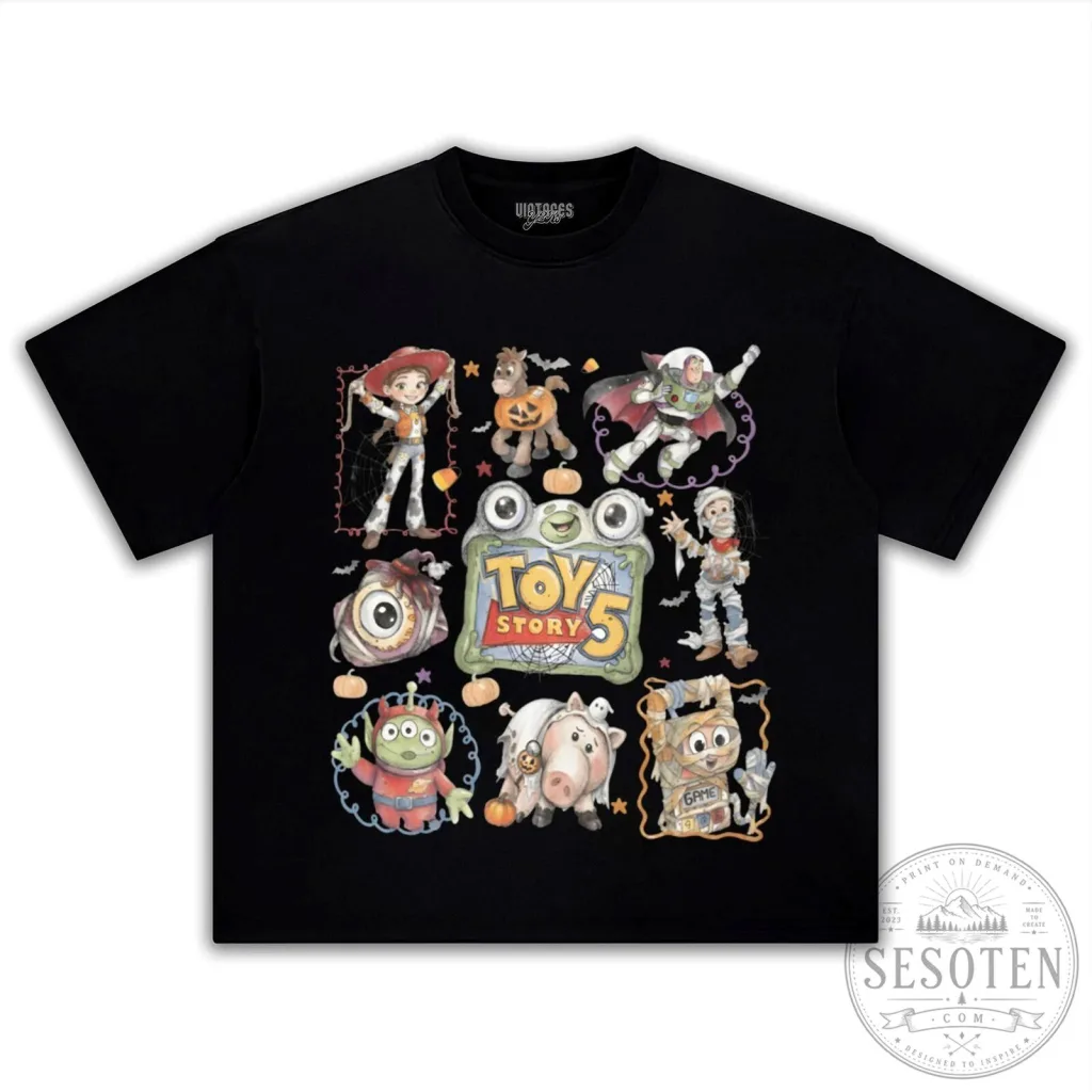 Toy Story 5 Halloween Costume Collage Black T-Shirt Toy Story 5 Halloween Costume Collage Black T-Shirt