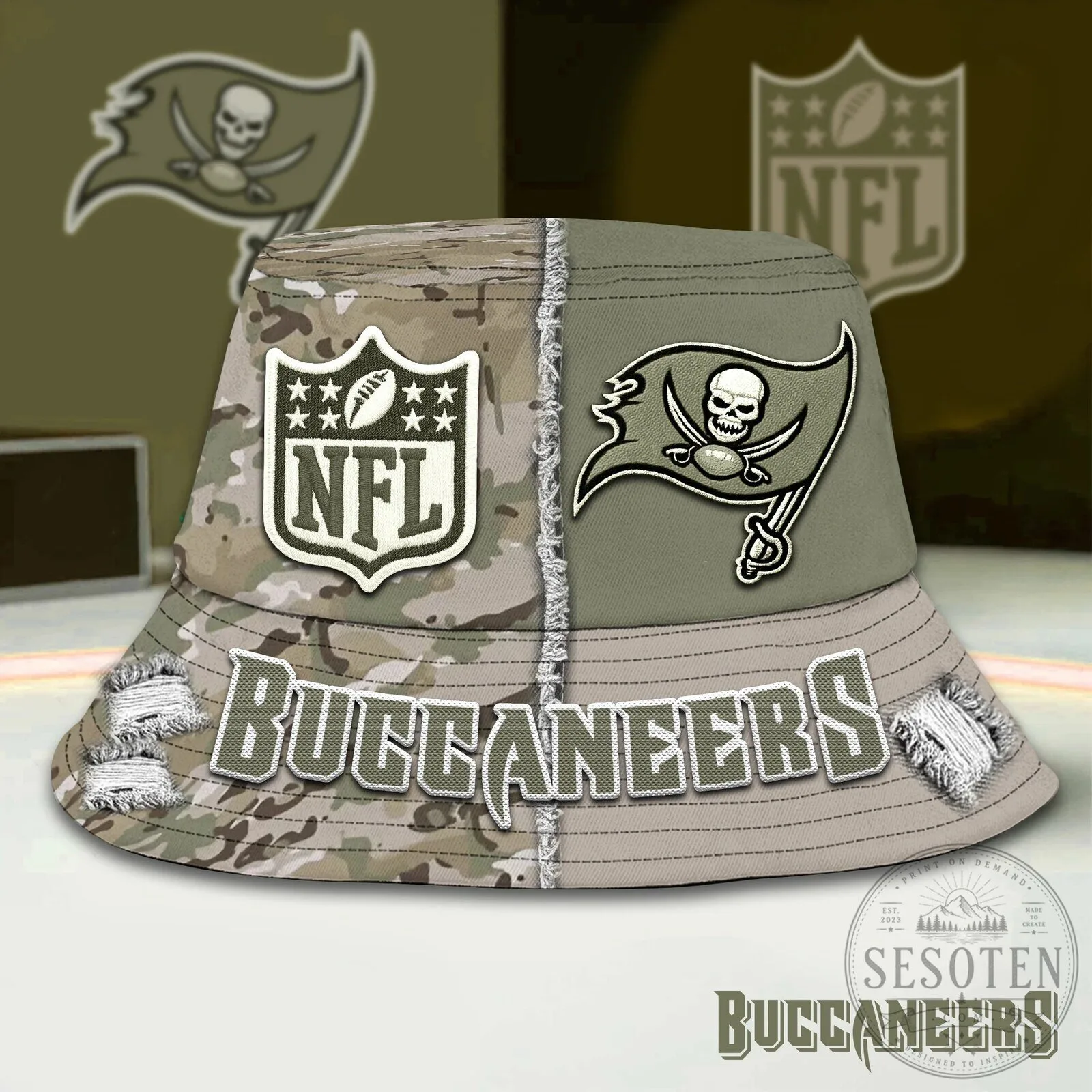 Tampa Bay Buccaneers NFL Football Team Camouflage Bucket Hat 2 Tampa Bay Buccaneers NFL Football Team Camouflage Bucket Hat