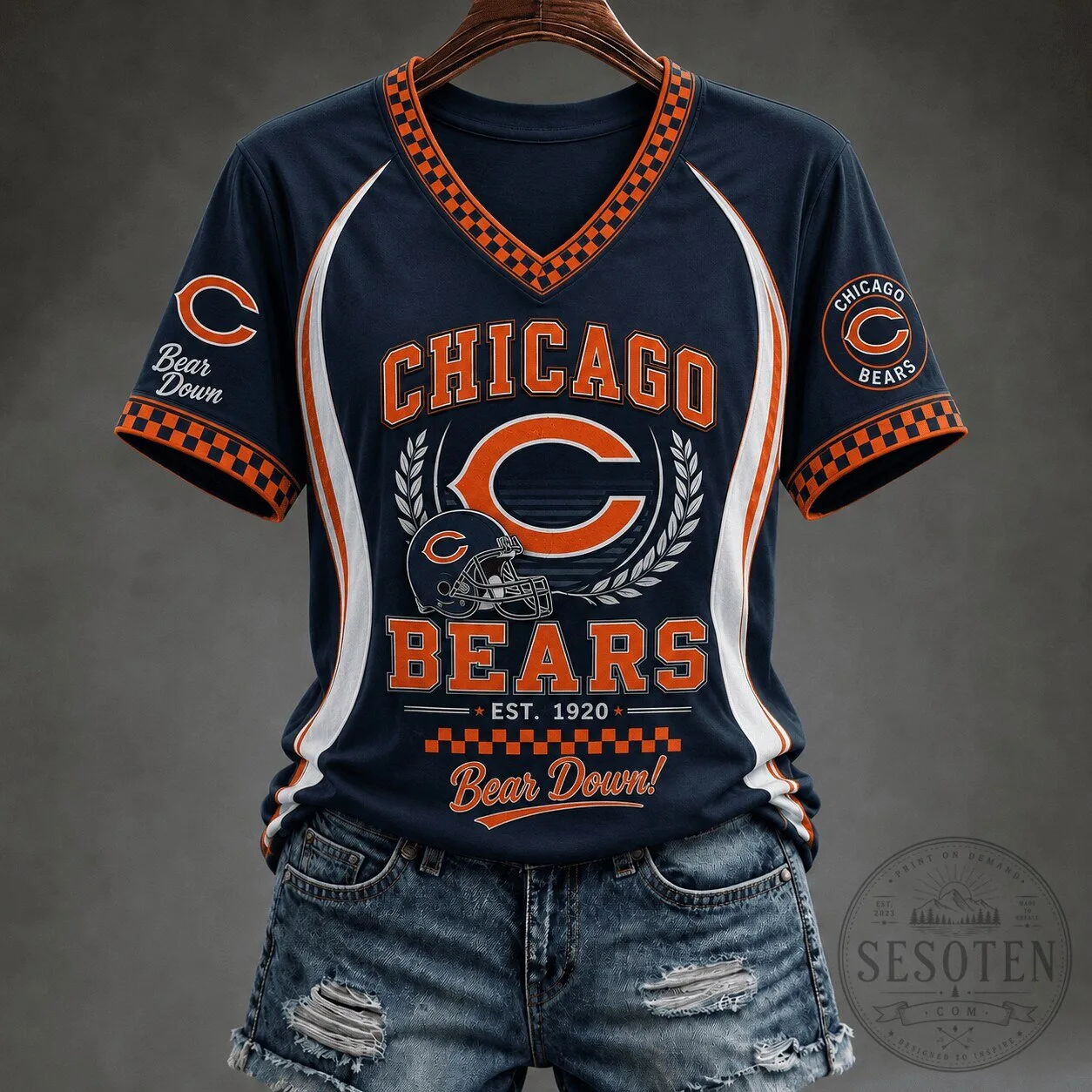 Chicago Bears National Football League Team Spirit V-Neck Short Sleeve T-Shirt