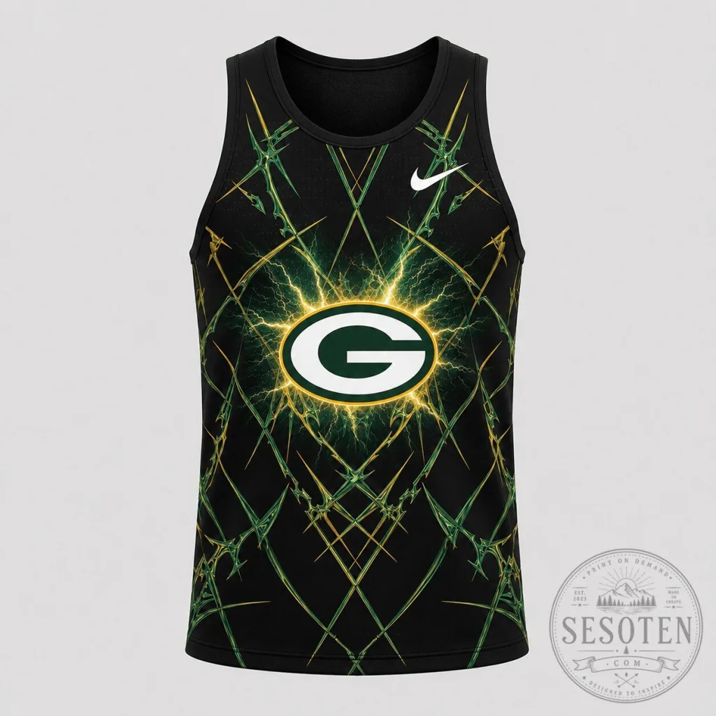 Green Bay Packers Dynamic Graphic Black Lightning Tank Top 1 Green Bay Packers Dynamic Graphic Black Lightning Tank Top