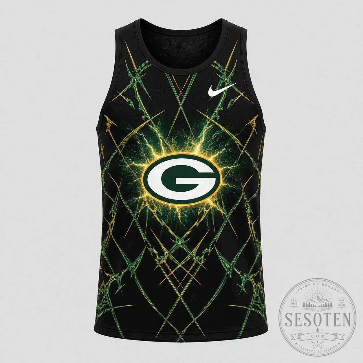 Green Bay Packers Dynamic Graphic Black Lightning Tank Top
