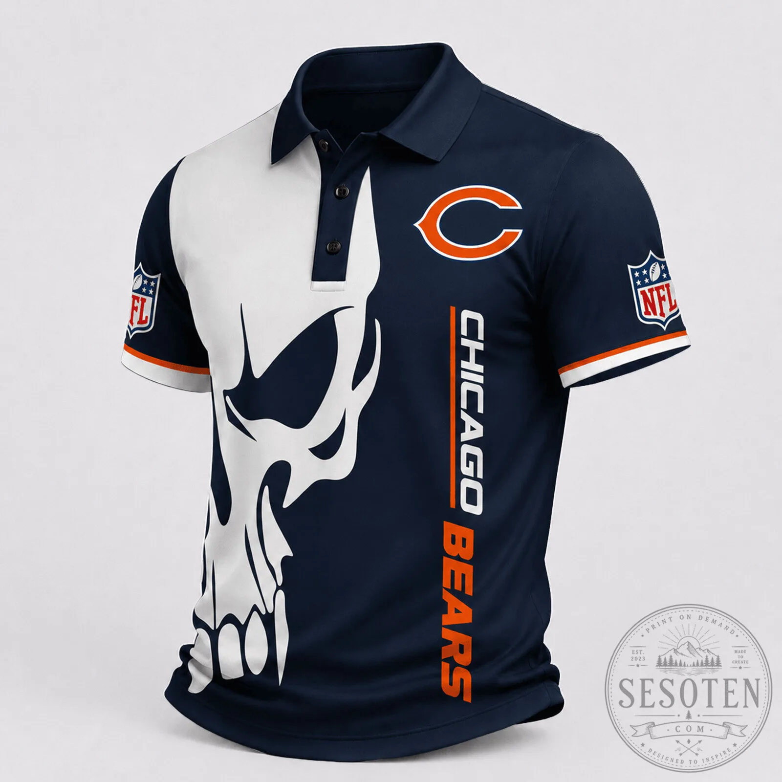 Chicago Bears NFL Skull Game Day Premium Polo Shirt