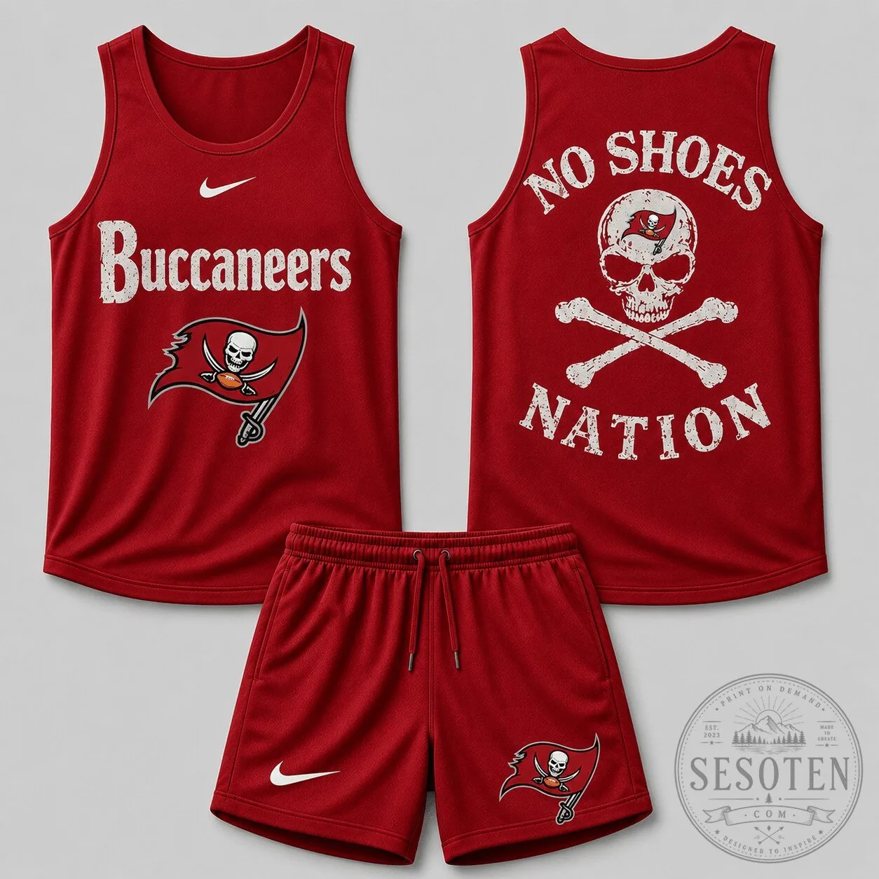 Tampa Bay Buccaneers No Shoes Nation Skull Crossbones Tank Top and Shorts Set