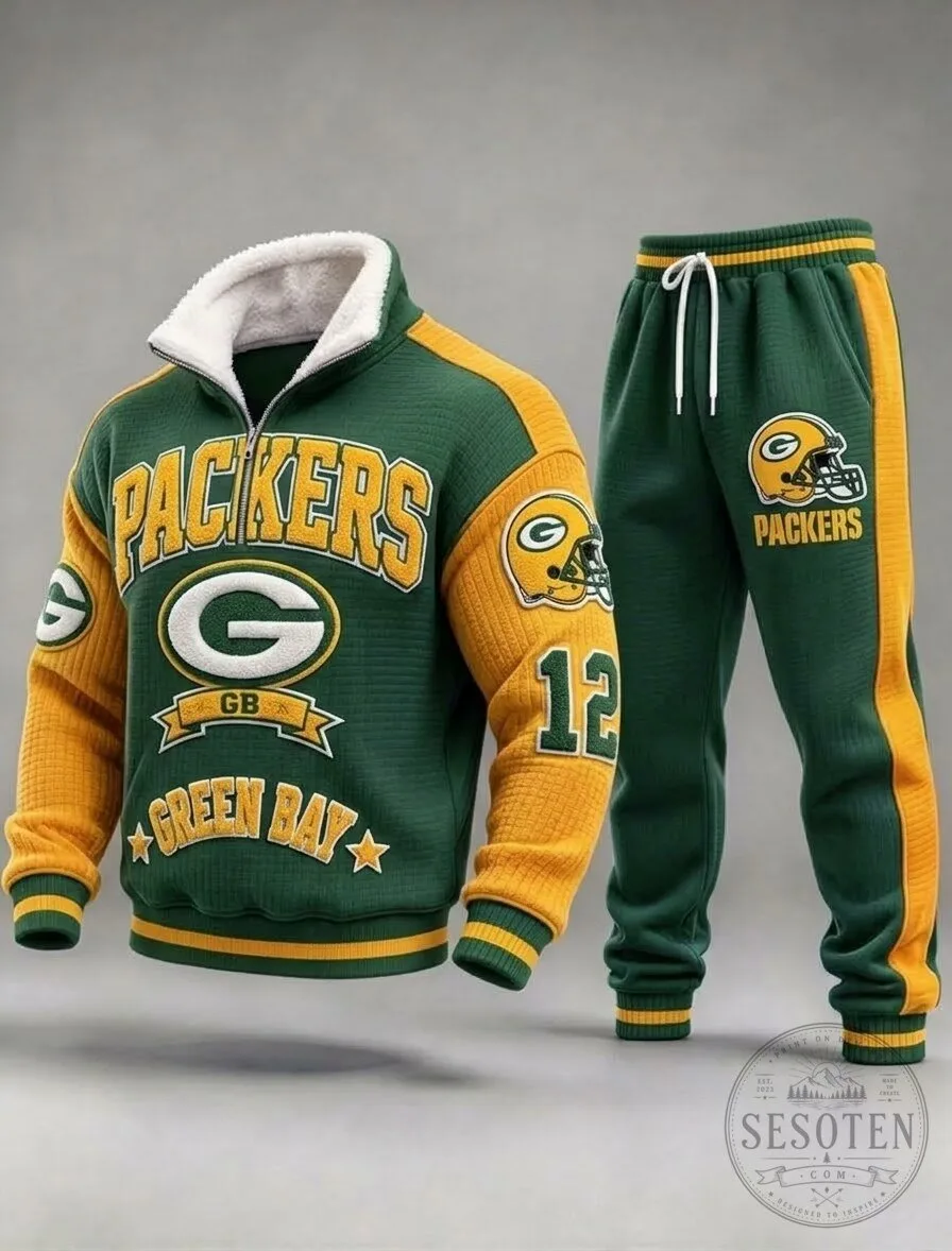 Packers Green Bay Jogger Sweatpants and Quarter-Zip Pullover Sweatshirt Combo Set
