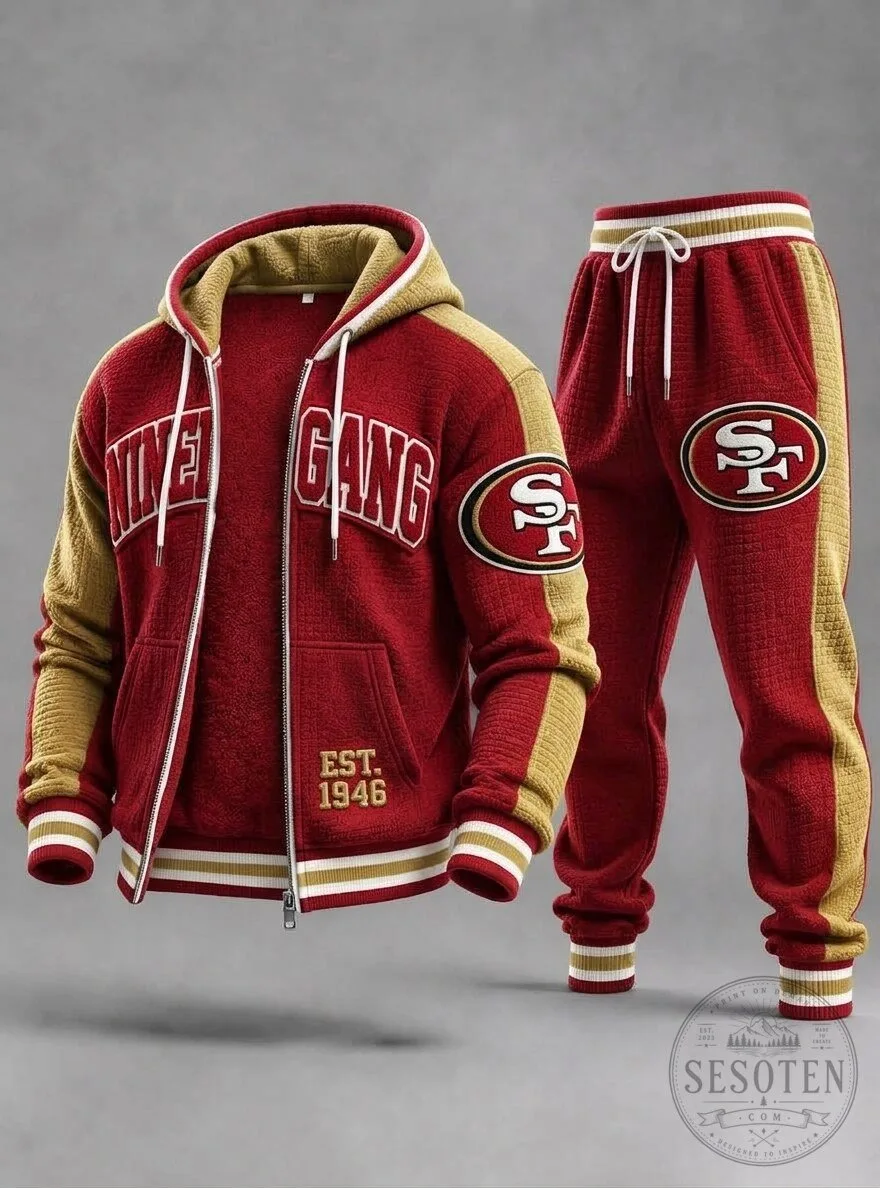 San Francisco 49ers Vintage Varsity Zip Up Hoodie and Jogger Pants Set