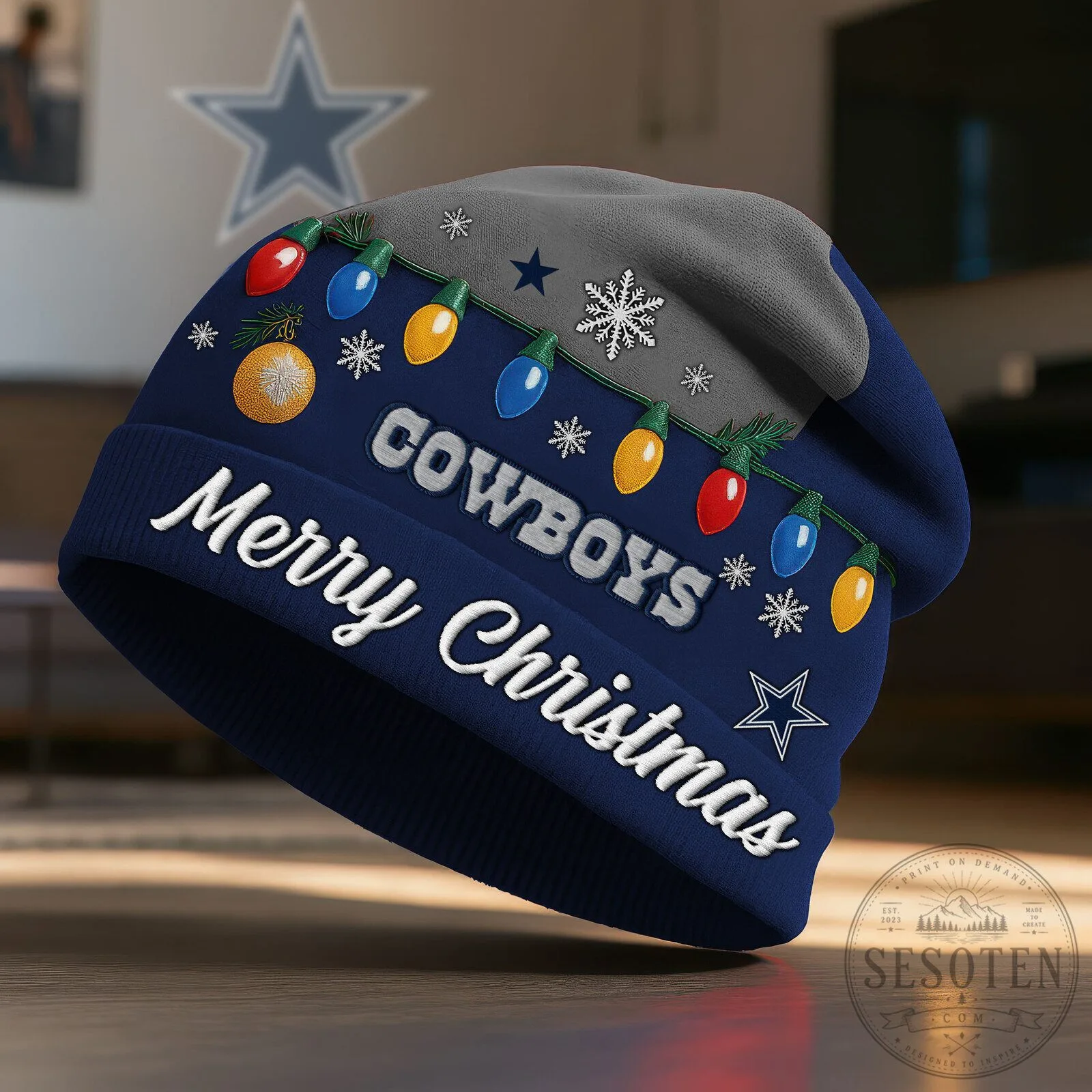 Dallas Cowboys Merry Christmas Holiday Beanie Hat