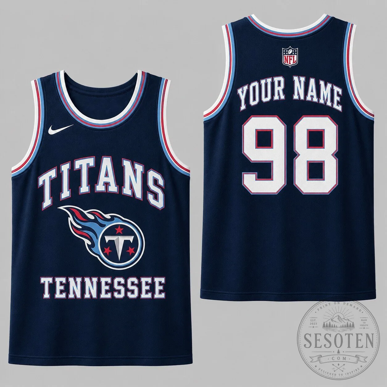 Tennessee Titans NFL Football Team Custom Name and Number Sports Tank Top
