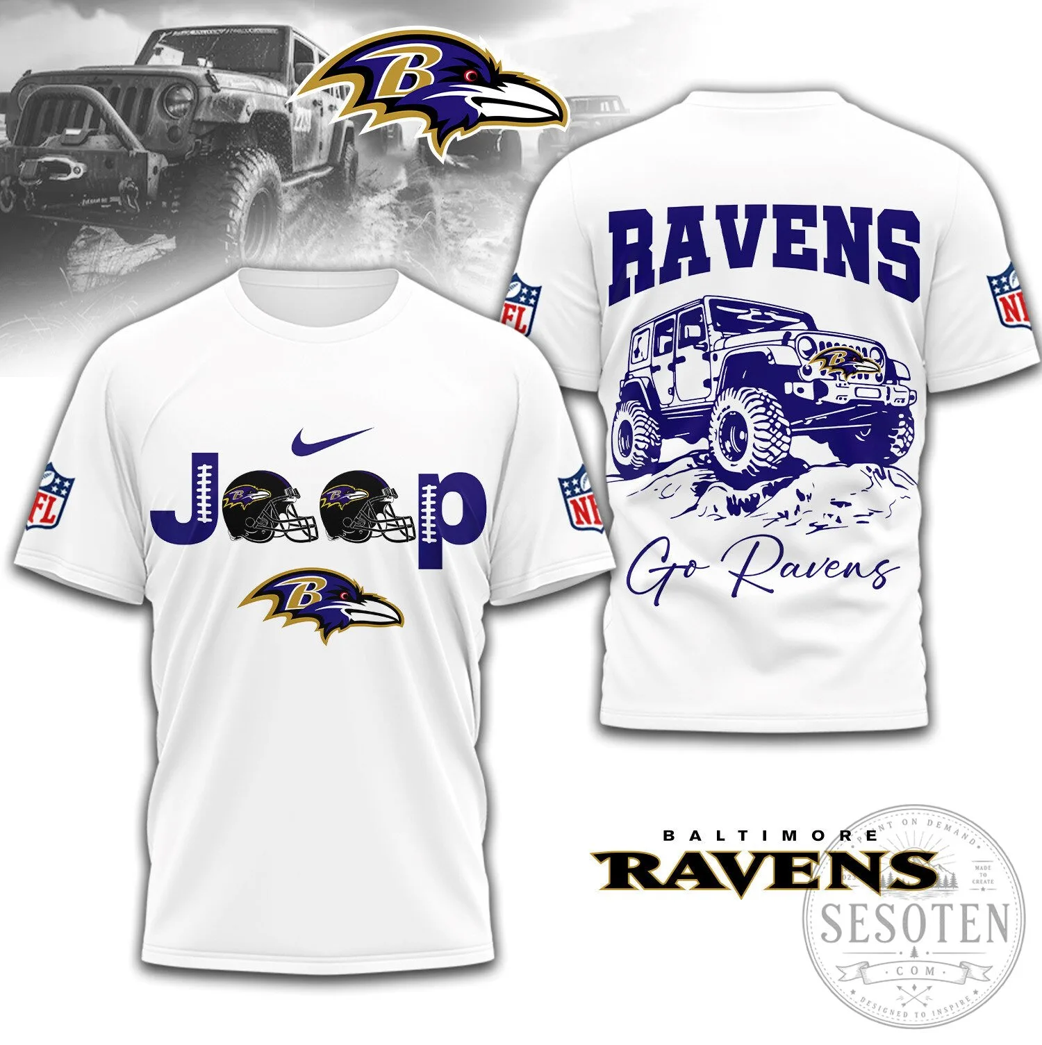Baltimore Ravens Jeep Off-Road Adventure White Graphic T-Shirt