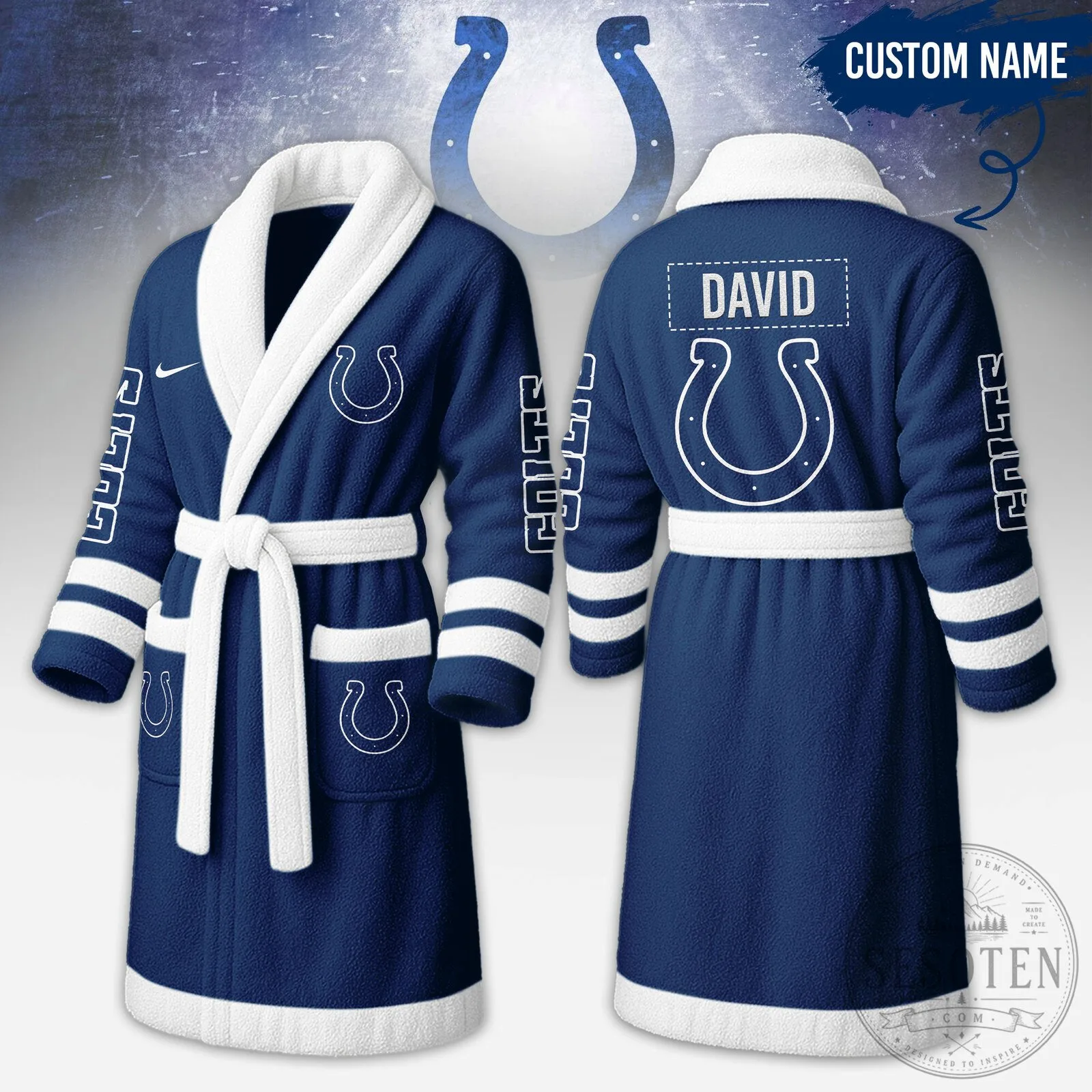 Indianapolis Colts NFL Football Team Logo Custom Name Fleece Bathrobe
