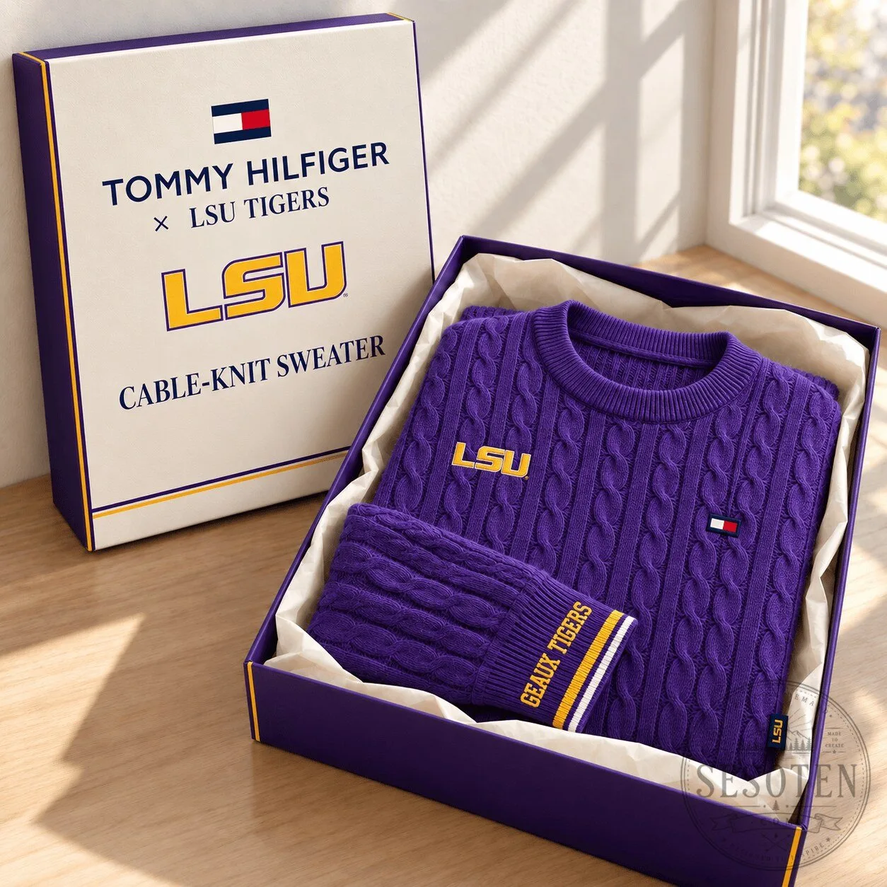 Tommy Hilfiger LSU Tigers Cable-Knit Crewneck Sweater