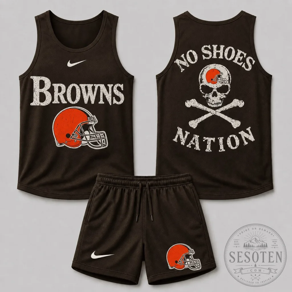 Cleveland Browns Football Team Skull Crossbones Tank Top and Shorts Set Cleveland Browns Football Team Skull Crossbones Tank Top and Shorts Set