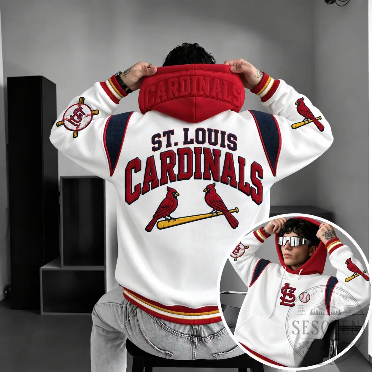 St. Louis Cardinals Baseball Team Logo White and Red Hoodie