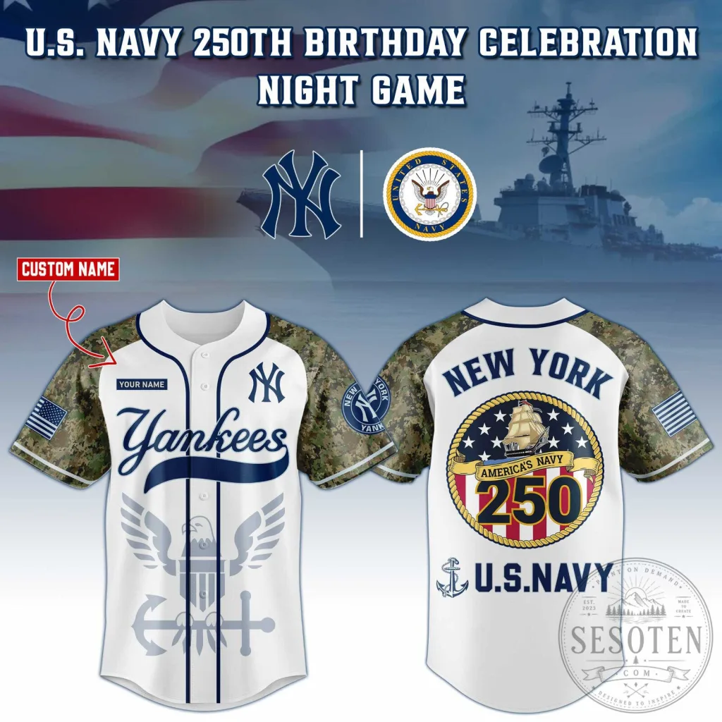 New York Yankees Game U.S. Navy 250th Birthday Celebration Baseball Jersey 49 New York Yankees Game U.S. Navy 250th Birthday Celebration Baseball Jersey