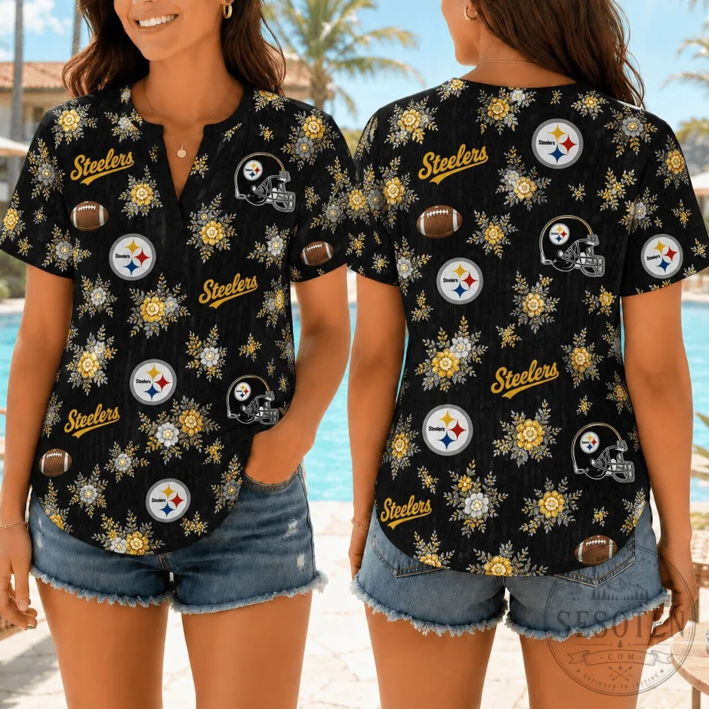 Pittsburgh Steelers NFL Football Floral Hawaiian Shirt for Women Pittsburgh Steelers NFL Football Floral Hawaiian Shirt for Women