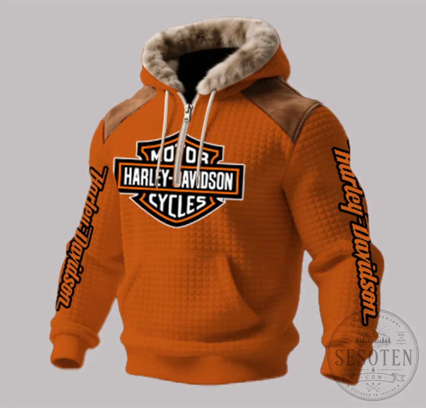 Harley-Davidson Motorcycles Orange Quilted Faux Fur Lined Winter Hoodie 1 Harley-Davidson Motorcycles Orange Quilted Faux Fur Lined Winter Hoodie