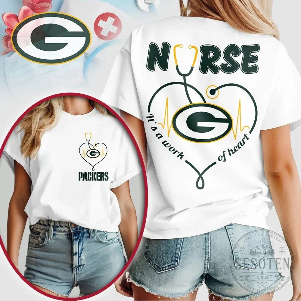 Green Bay Packers Nurse Heartbeat Team Green Shirt for Women 38 Green Bay Packers Nurse Heartbeat Team Green Shirt for Women