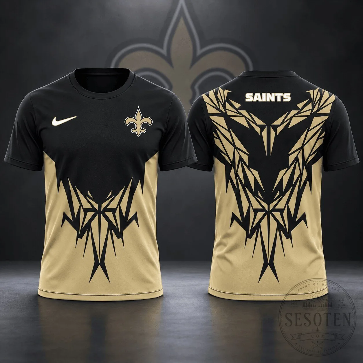 New Orleans Saints NFL Fan Shirt Tribal Graphic Black Gold Football Team T-Shirt