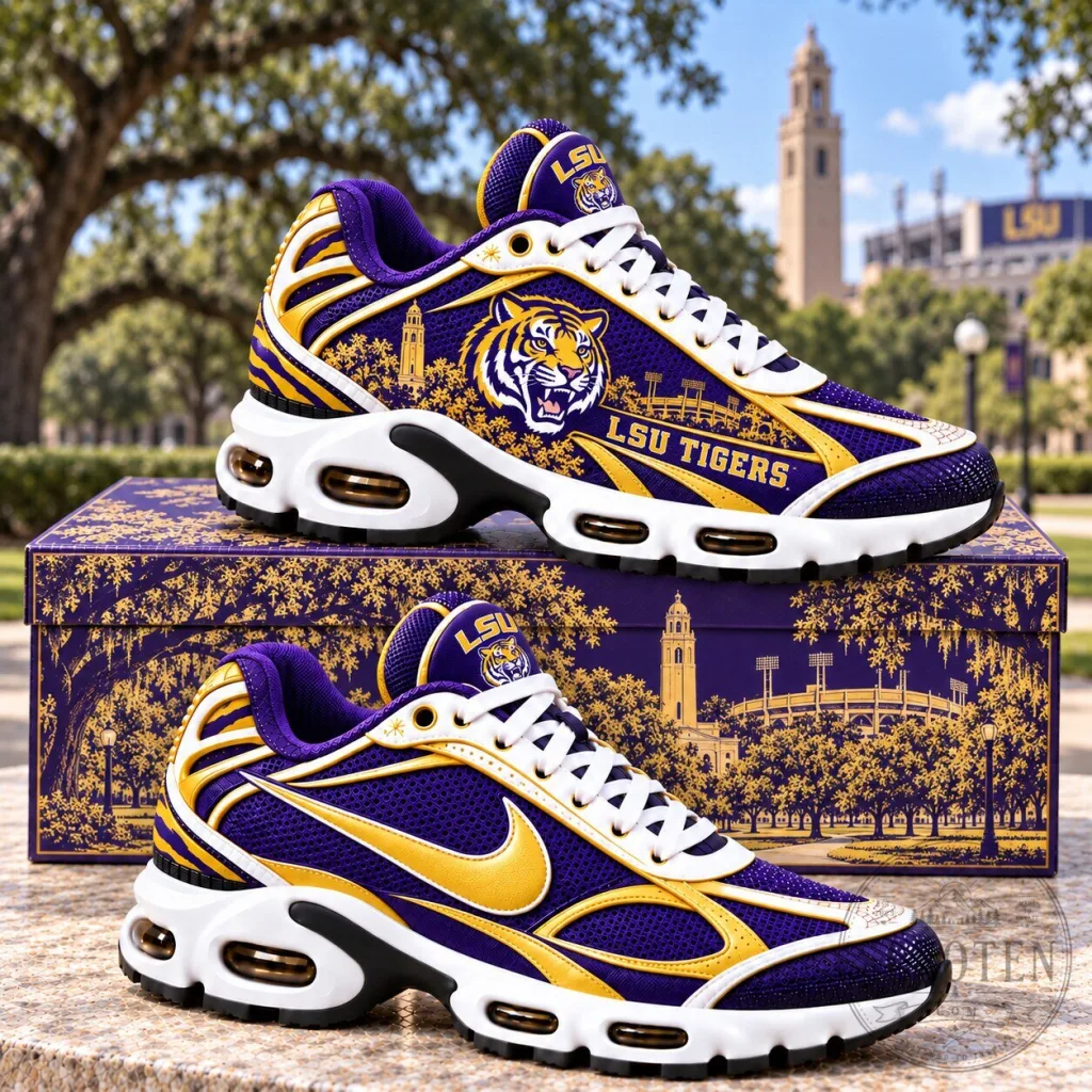 Louisiana State University Tigers Custom Purple and Gold Athletic Sneakers Louisiana State University Tigers Custom Purple and Gold Athletic Sneakers