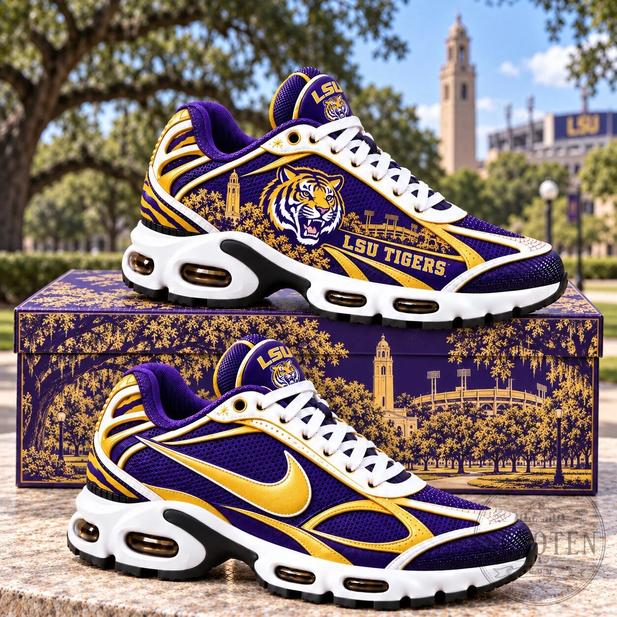 Louisiana State University Tigers Custom Purple and Gold Athletic Sneakers