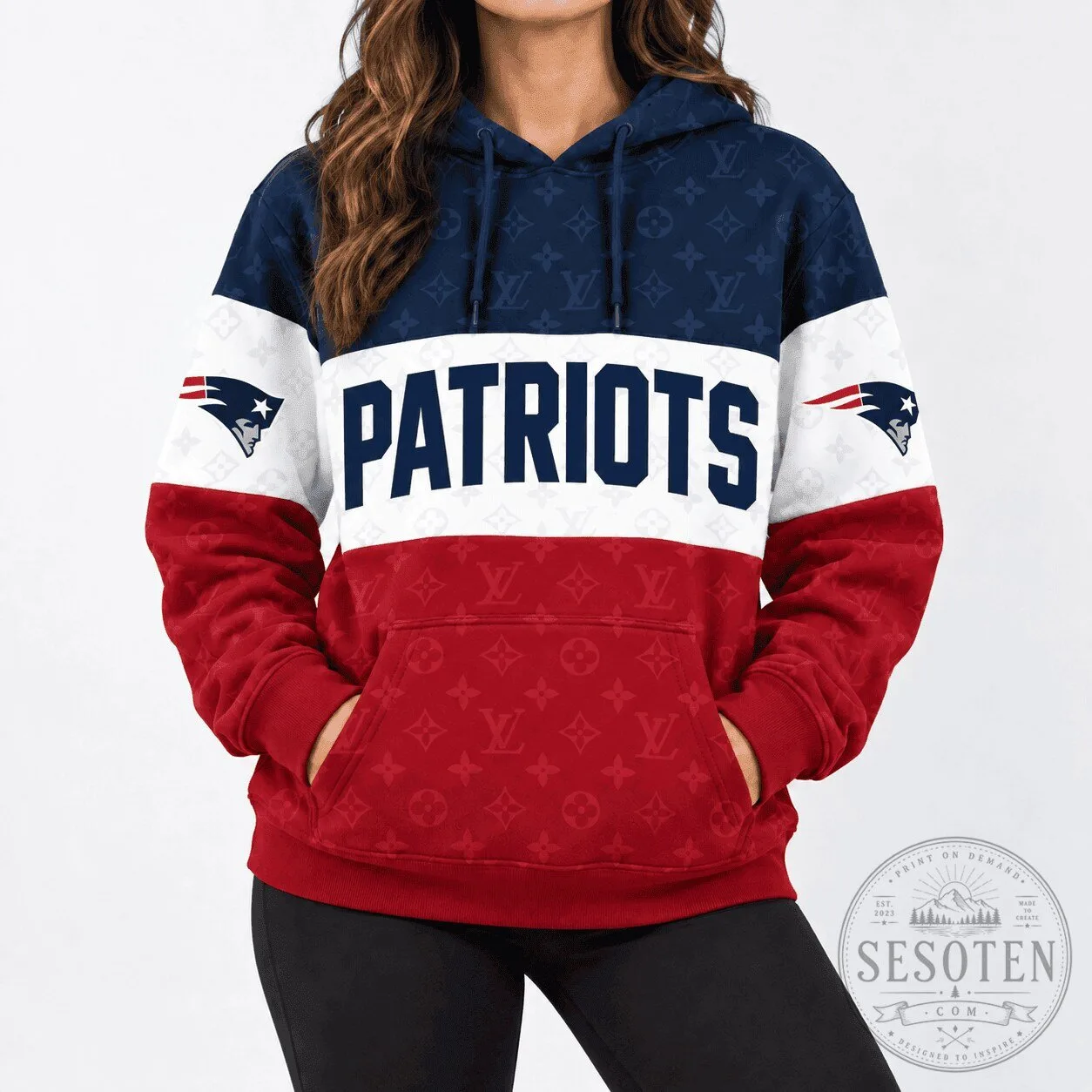 New England Patriots NFL Football Team Monogram Luxury Style Hoodie 1 New England Patriots NFL Football Team Monogram Luxury Style Hoodie
