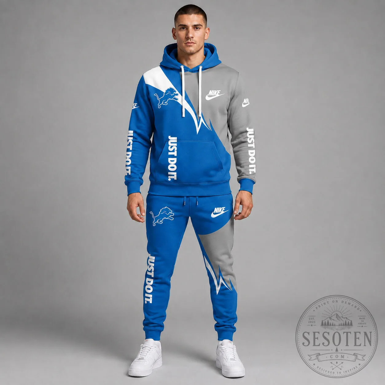 Detroit Lions Nike Just Do It Blue and Gray Hoodie and Sweatpants Set