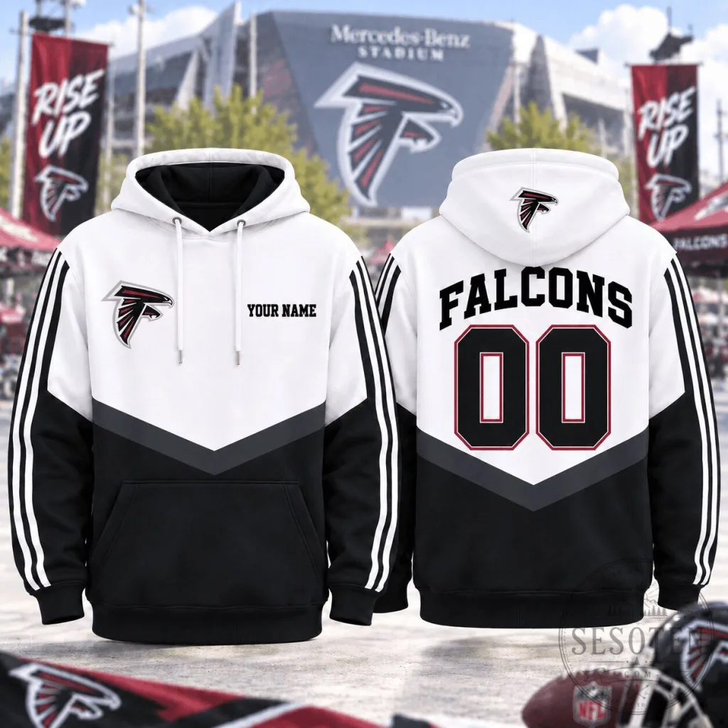 Atlanta Falcons Personalized Game Day Black and White Hoodie 10 Atlanta Falcons Personalized Game Day Black and White Hoodie