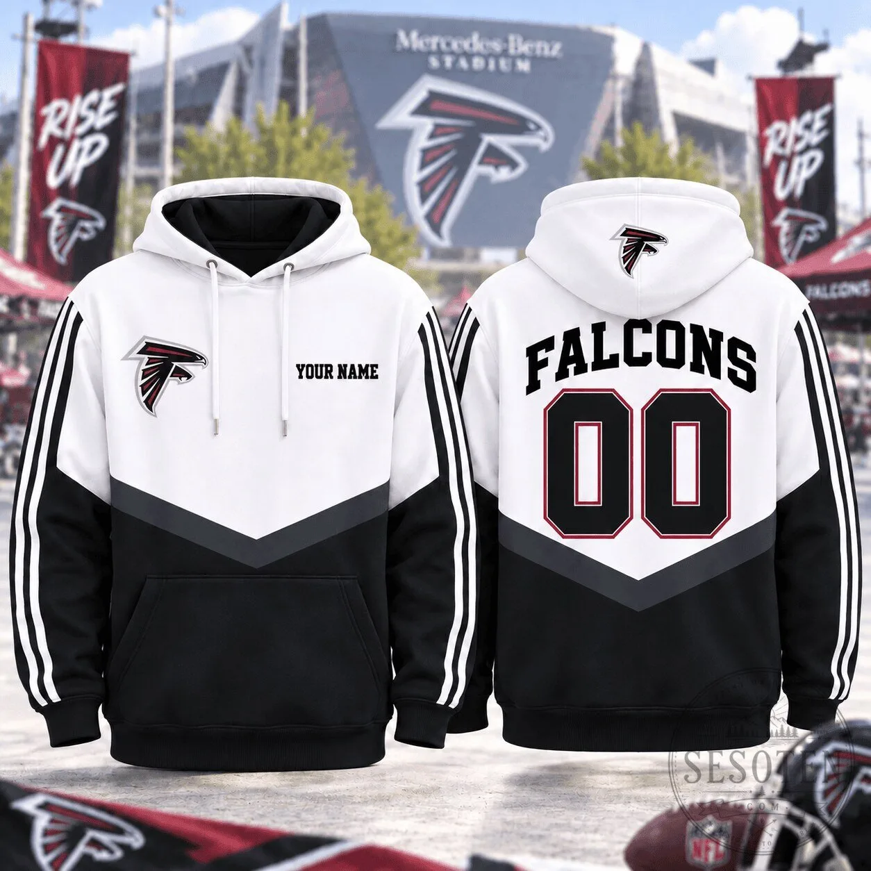 Atlanta Falcons Personalized Game Day Black and White Hoodie