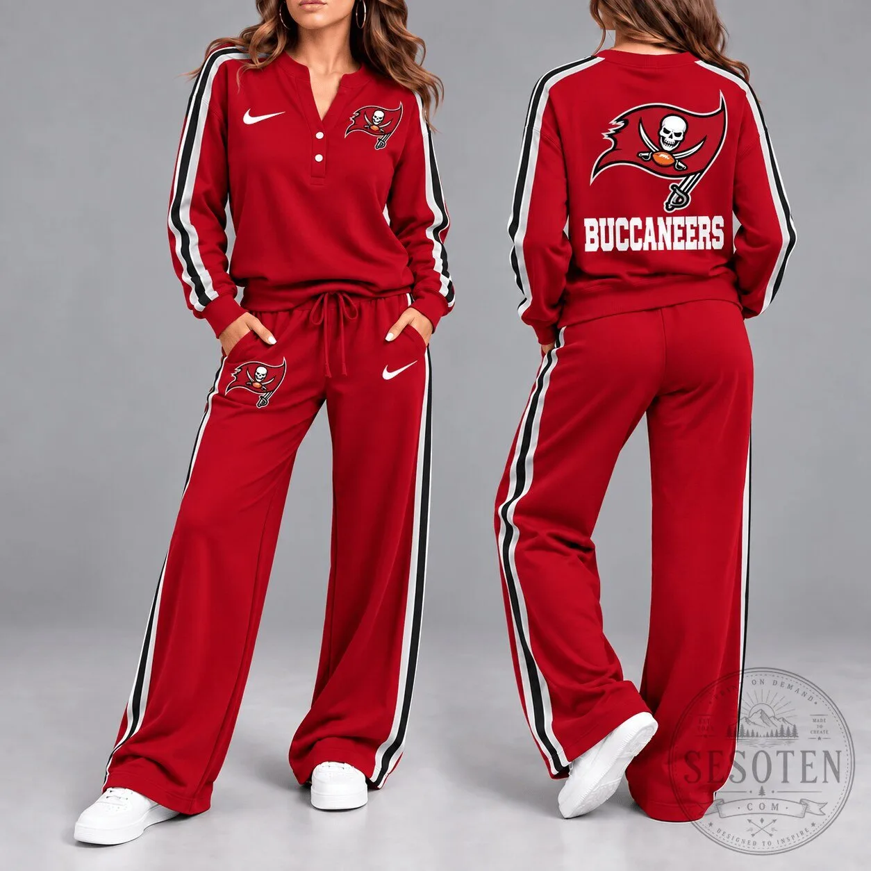 Tampa Bay Buccaneers Women's Red Tracksuit with Skull and Crossbones Logo