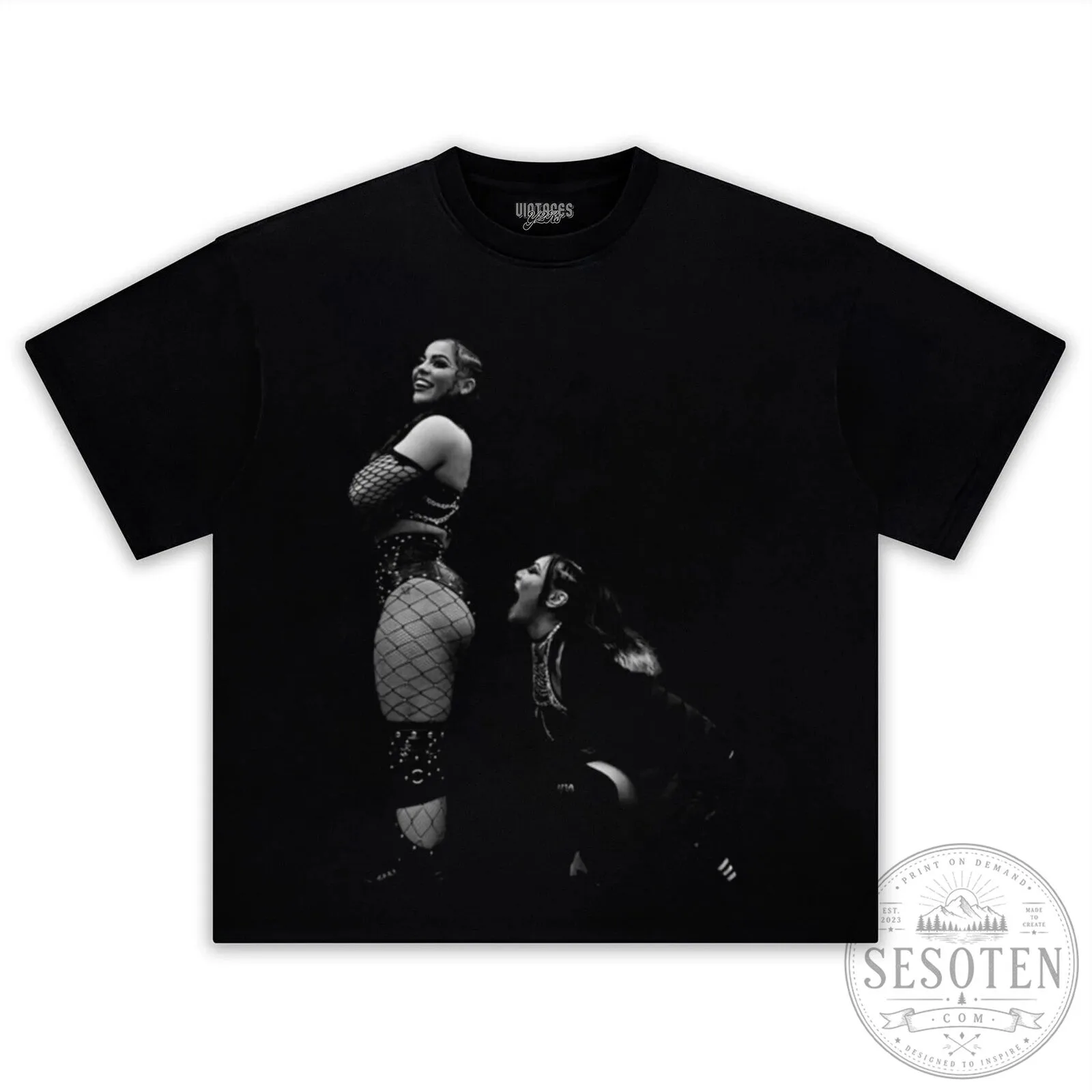 Jaida Parker and Iyo Sky Professional Wrestlers Black and White T-Shirt 1 Jaida Parker and Iyo Sky Professional Wrestlers Black and White T-Shirt