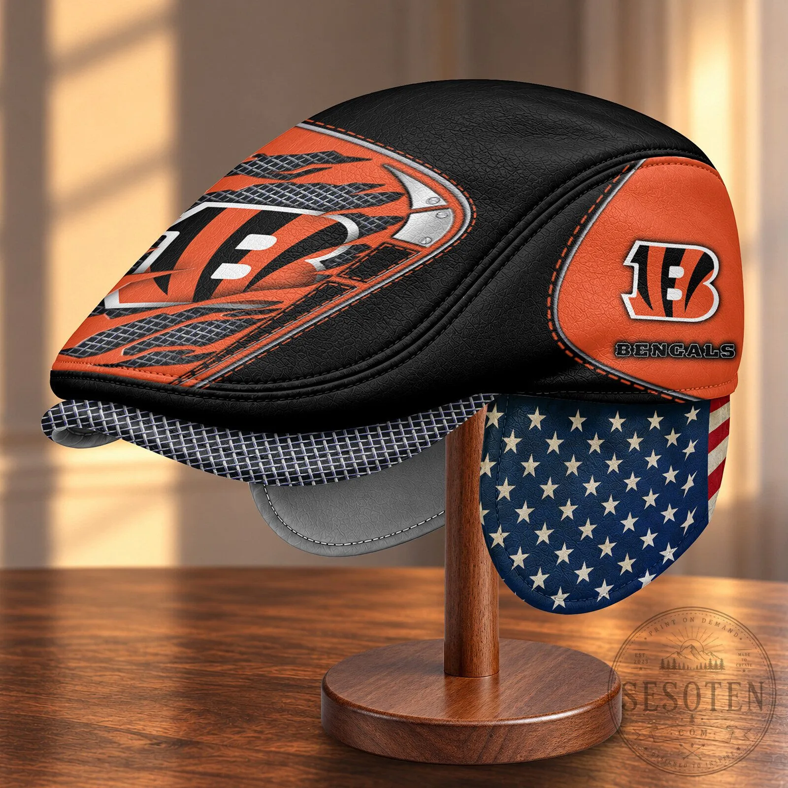 Cincinnati Bengals NFL Flat Cap Hat with Foldable Ear Flaps