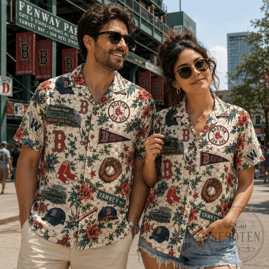 Men's and Women's Floral Hawaiian Shirt featuring Boston Red Sox Baseball Design 3 Men's and Women's Floral Hawaiian Shirt featuring Boston Red Sox Baseball Design
