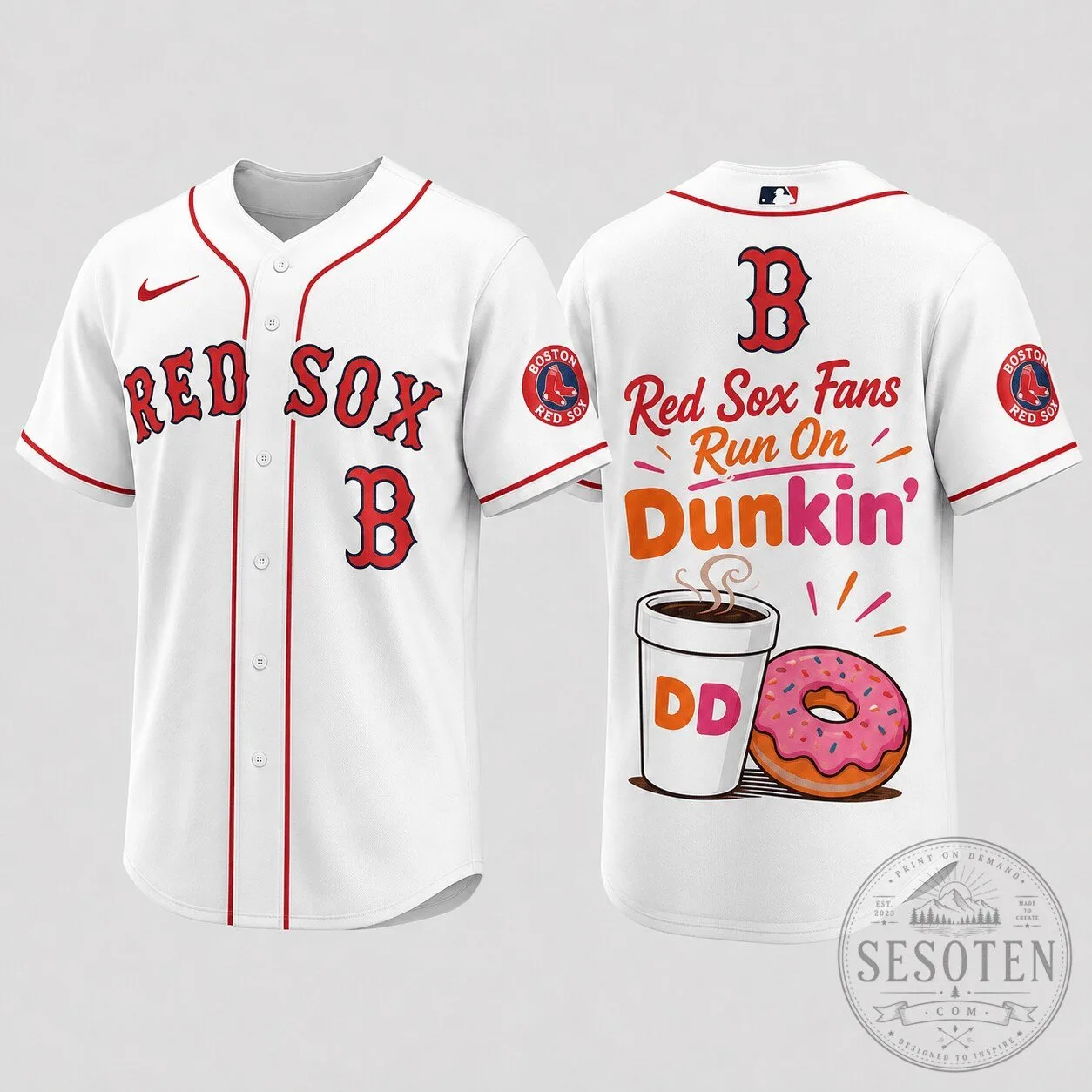 Boston Red Sox Baseball Fans Run On Dunkin' Baseball Jersey