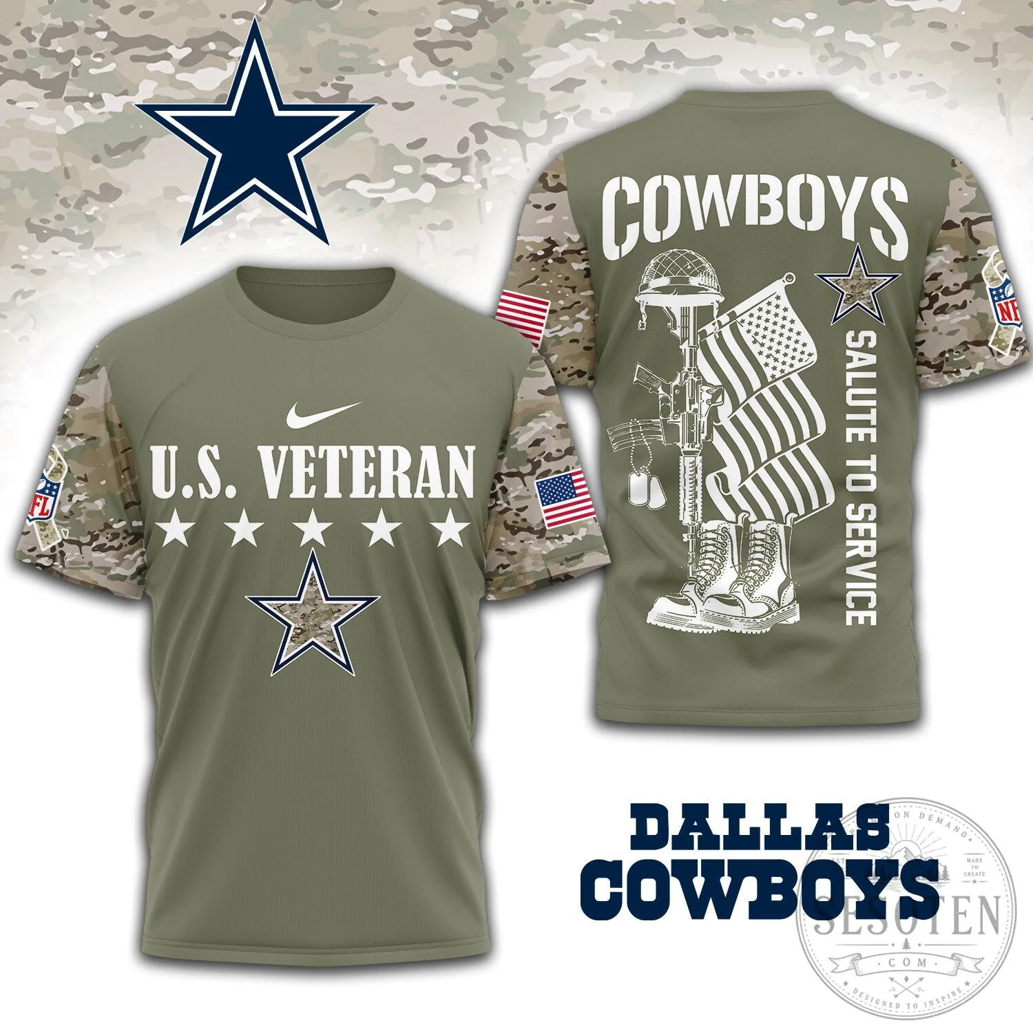 Dallas Cowboys Salute To Service US Veteran Military Camouflage T-Shirt