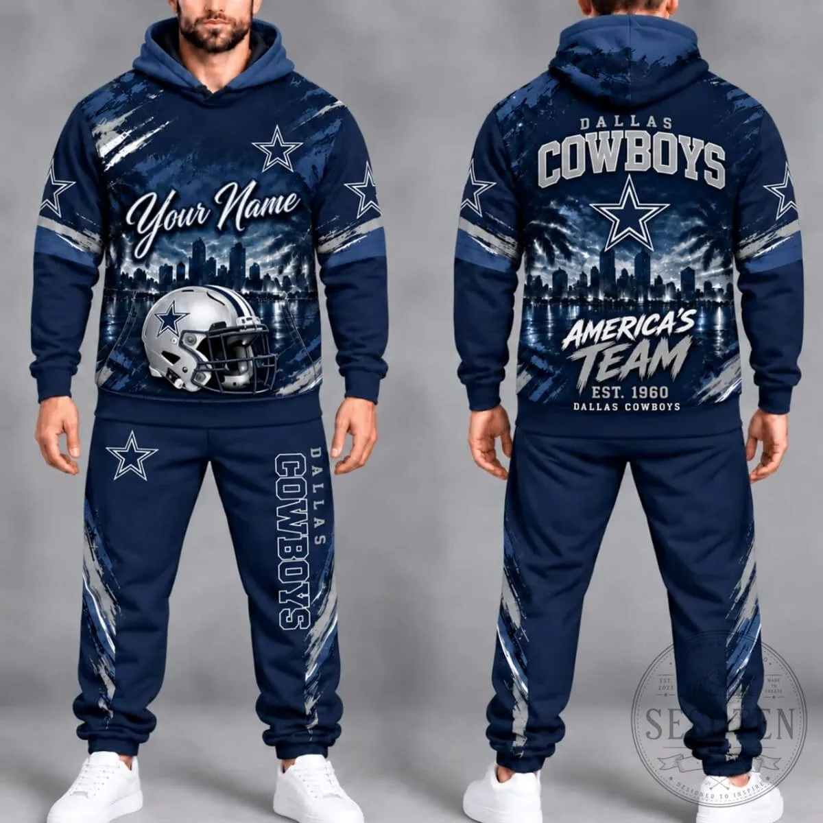 Dallas Cowboys Football Personalized Skyline Hoodie and Jogger Set 2 Dallas Cowboys Football Personalized Skyline Hoodie and Jogger Set