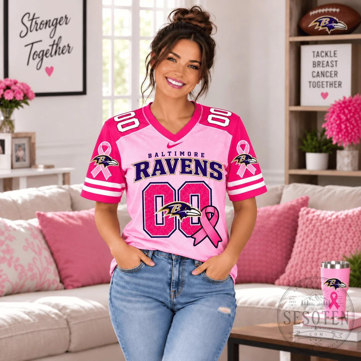 Baltimore Ravens NFL Breast Cancer Awareness Pink Football Jersey 2 Baltimore Ravens NFL Breast Cancer Awareness Pink Football Jersey
