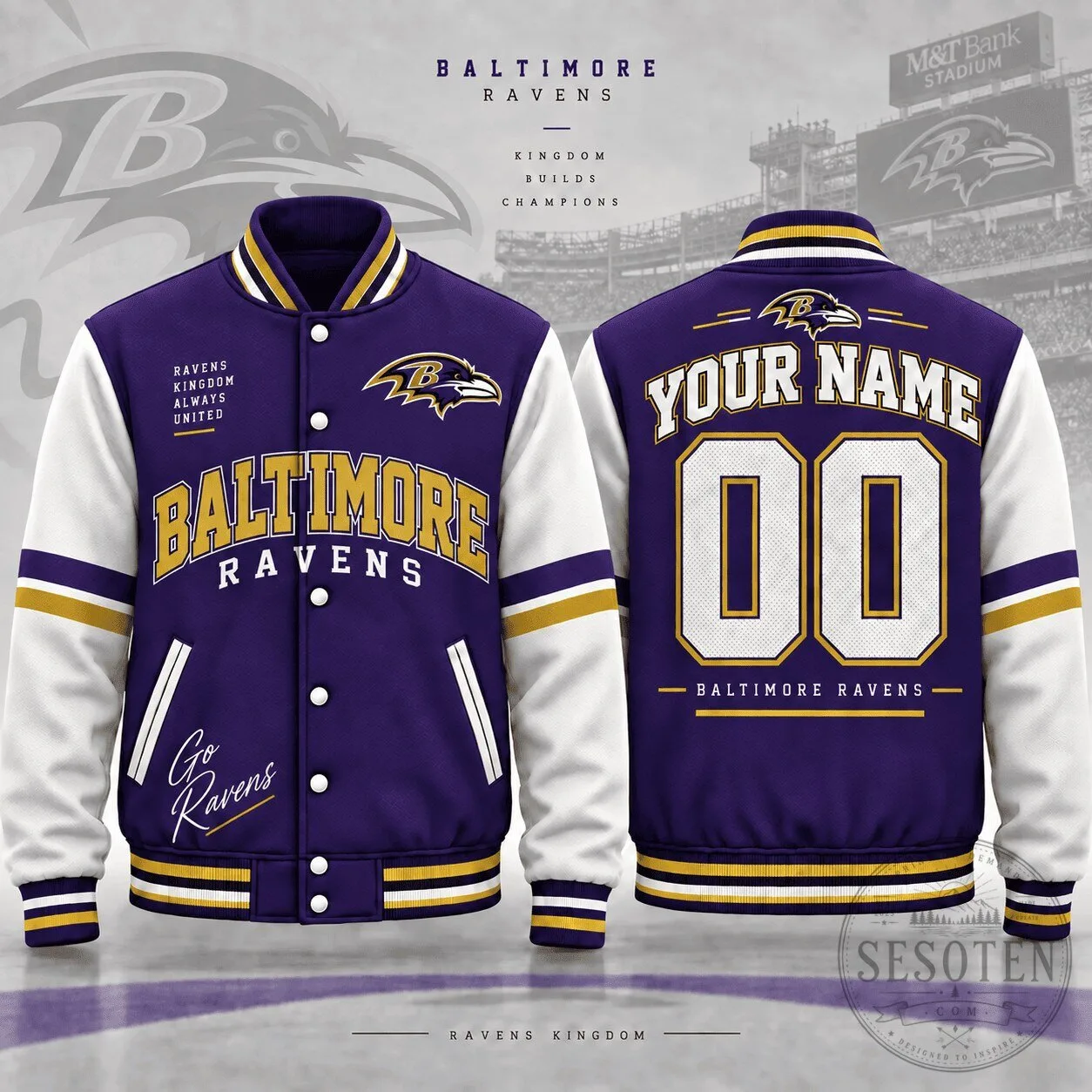Baltimore Ravens Football Team Custom Name Number Varsity Jacket