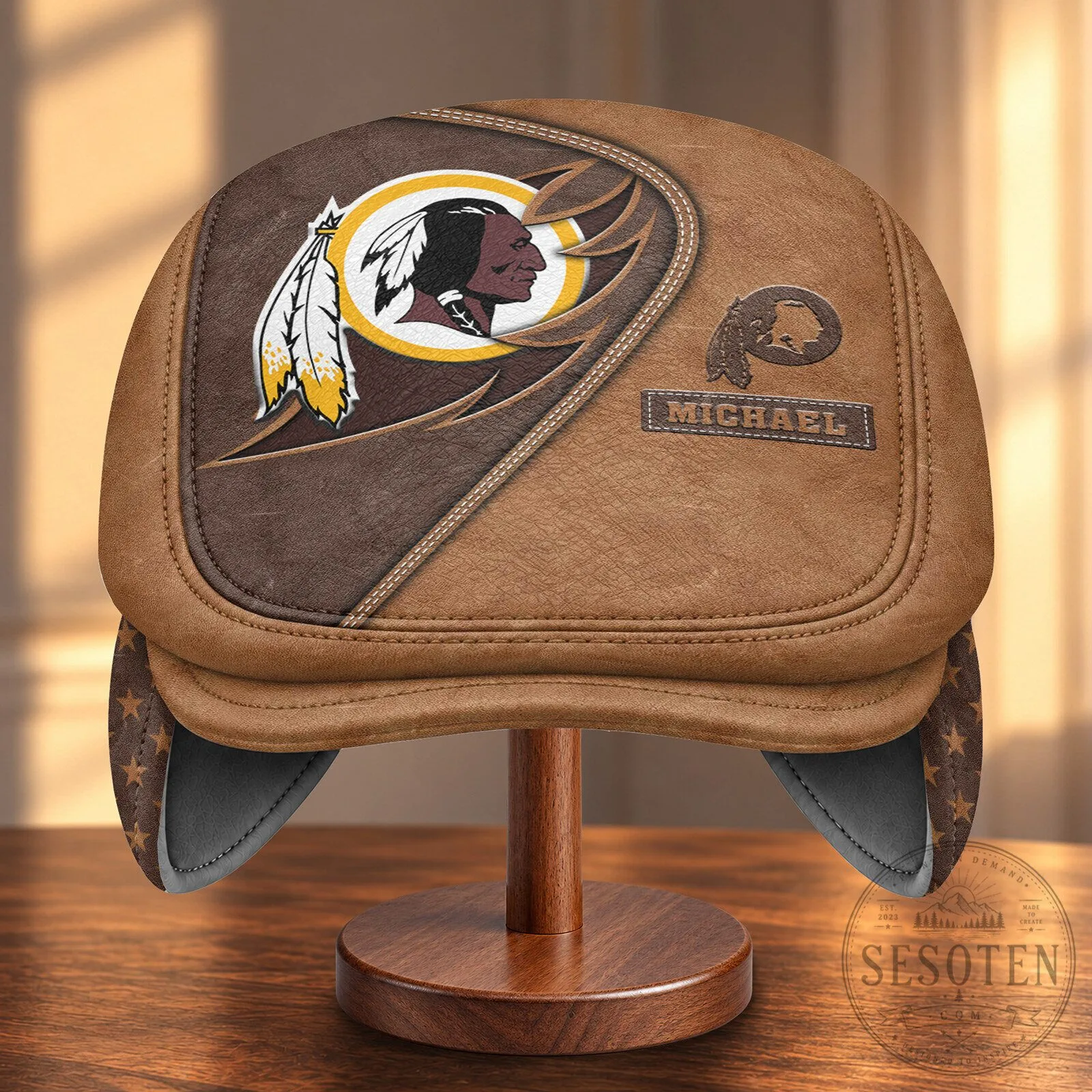 Washington Redskins NFL Football Team Brown Flat Cap Hat with Foldable Ear Flaps 11 Washington Redskins NFL Football Team Brown Flat Cap Hat with Foldable Ear Flaps
