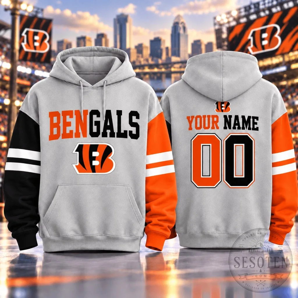 Cincinnati Bengals Personalized Football Team Grey and Orange Hoodie Cincinnati Bengals Personalized Football Team Grey and Orange Hoodie
