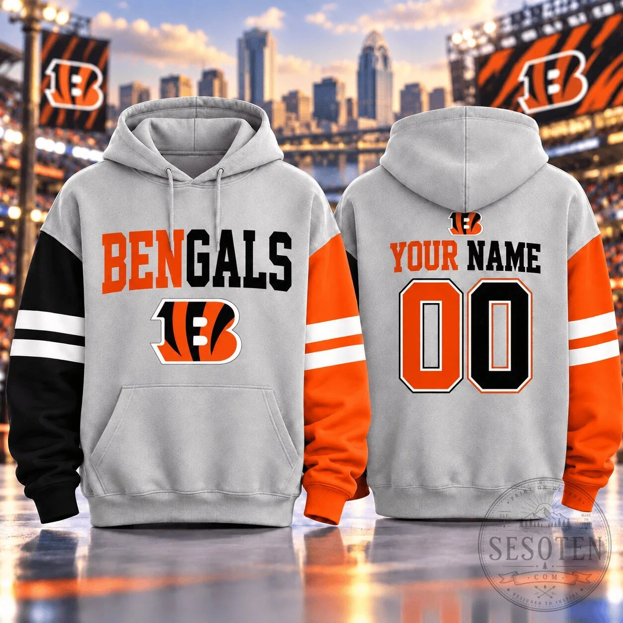 Cincinnati Bengals Personalized Football Team Grey and Orange Hoodie 5 Cincinnati Bengals Personalized Football Team Grey and Orange Hoodie