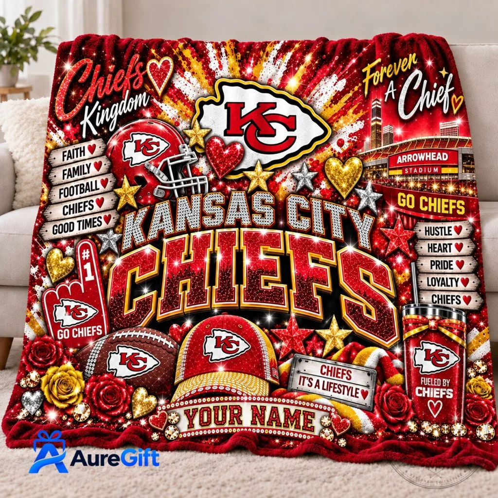 Kansas City Chiefs Personalized Christmas Kickoff Football Fleece Blanket Kansas City Chiefs Personalized Christmas Kickoff Football Fleece Blanket