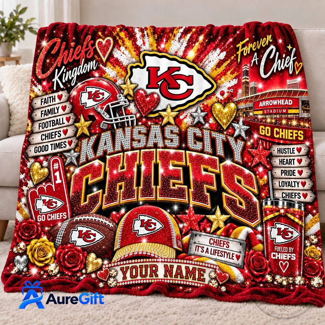 Kansas City Chiefs Personalized Christmas Kickoff Football Fleece Blanket