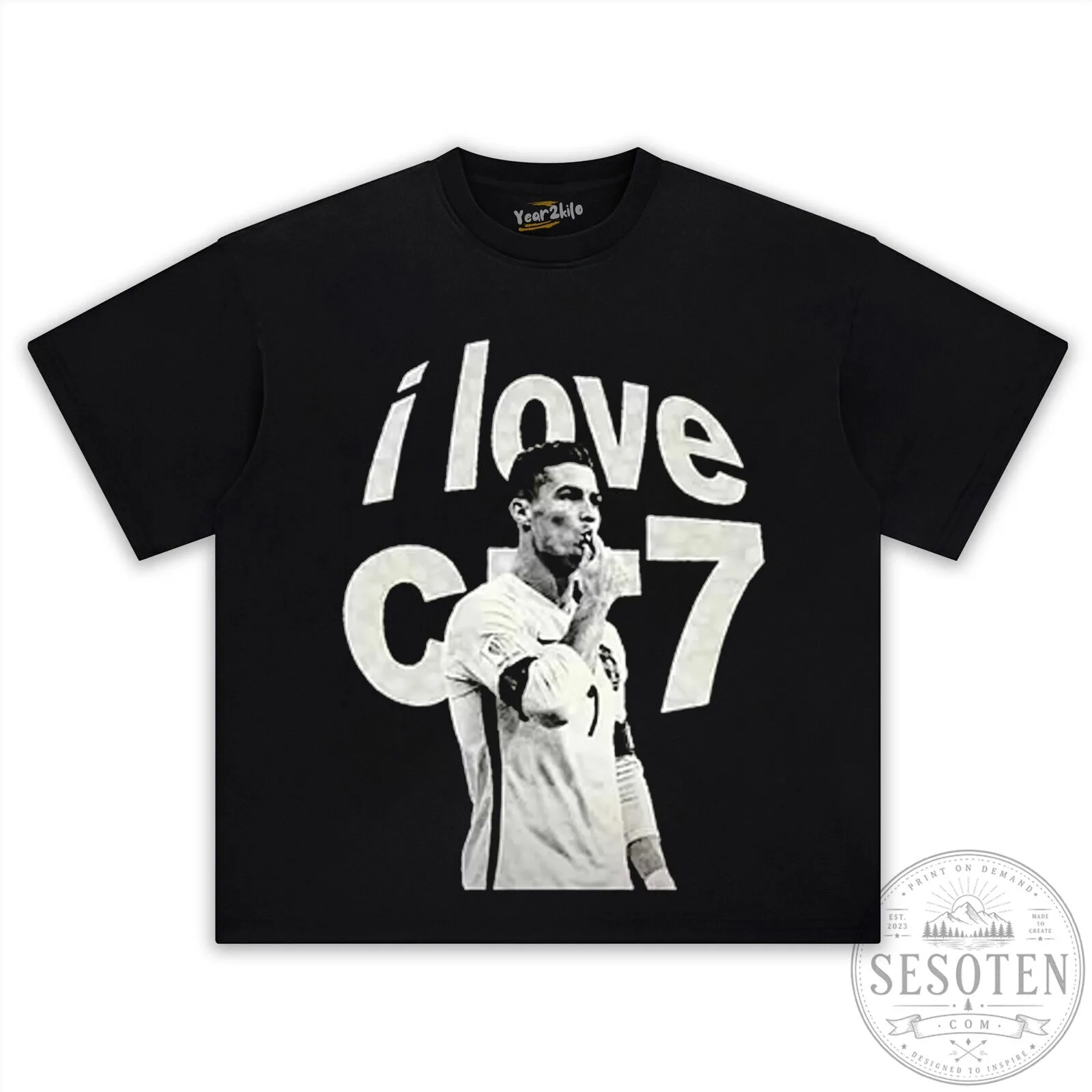 Cristiano Ronaldo I Love CR7 Football Fan Black Graphic T-Shirt