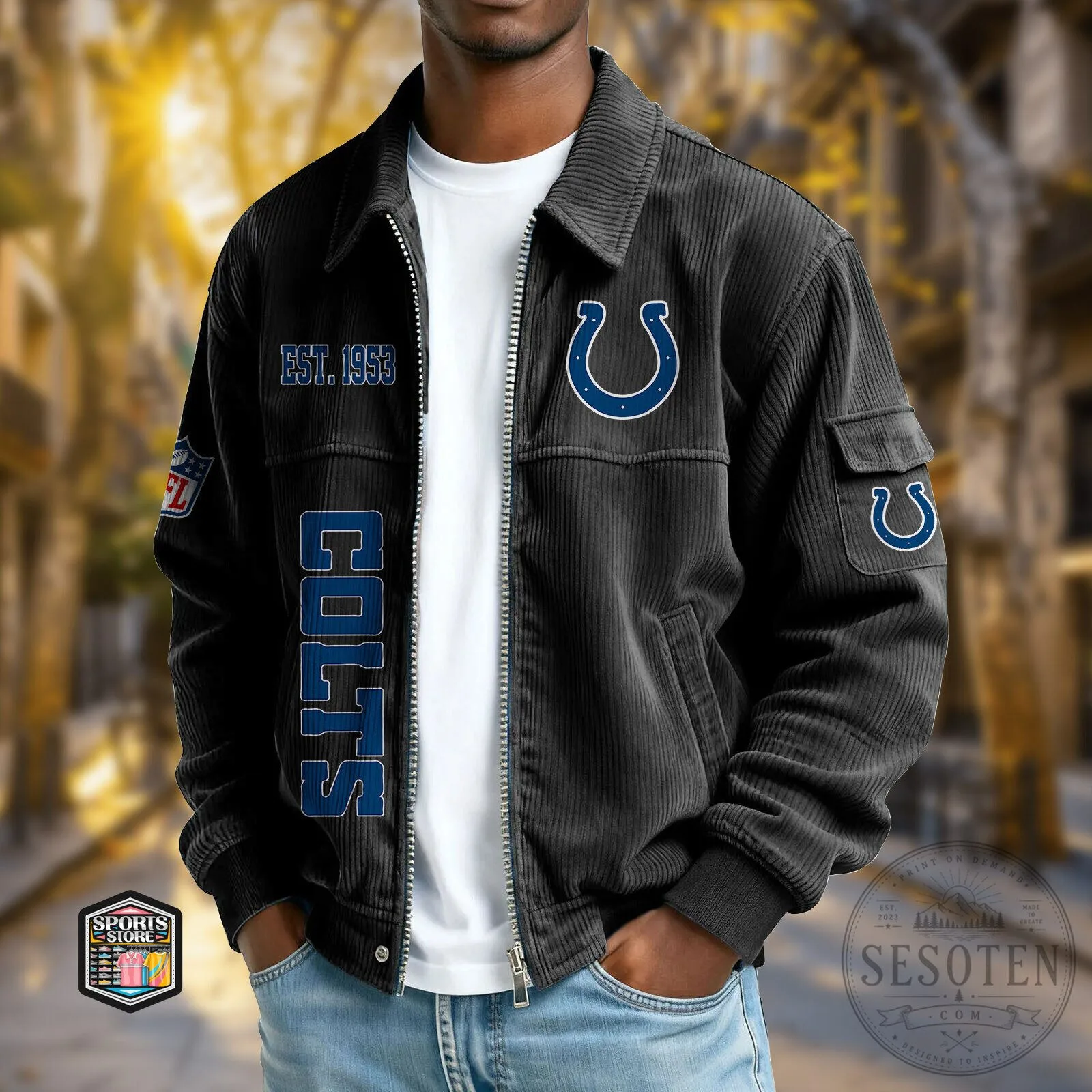 Indianapolis Colts NFL Corduroy Bomber Jacket