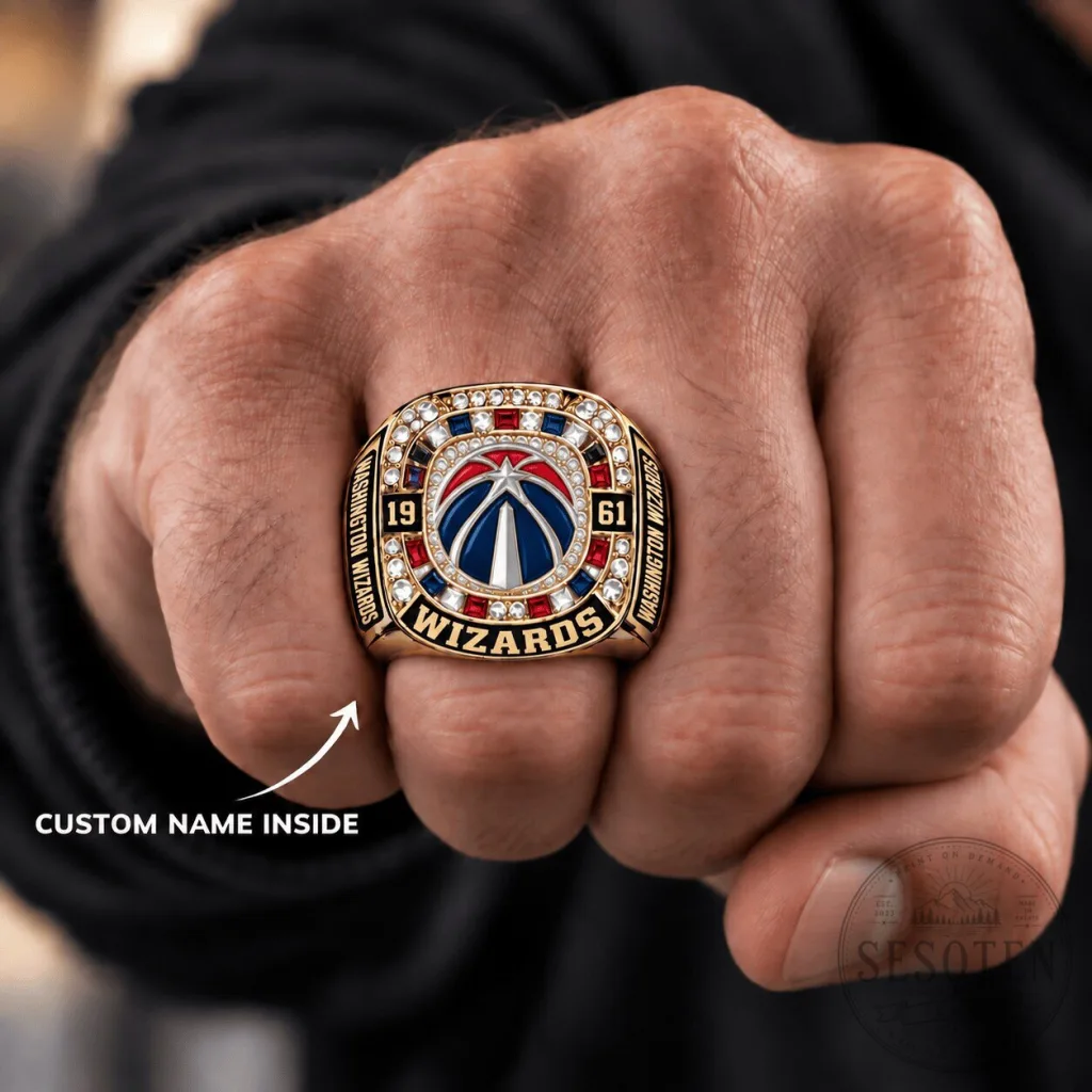 Washington Wizards NBA Championship Ring Custom Name Engraved Gold Plated Washington Wizards NBA Championship Ring Custom Name Engraved Gold Plated