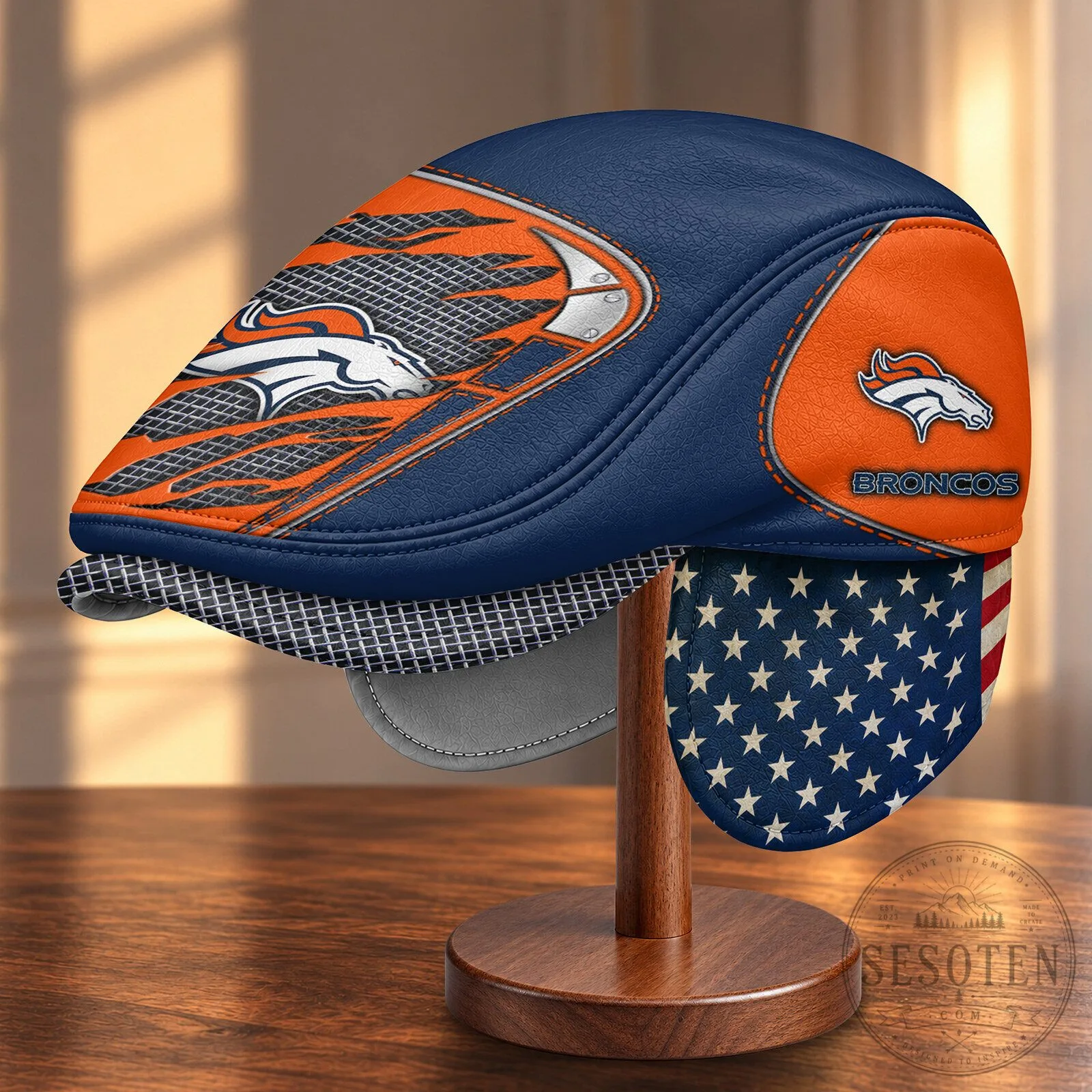 Denver Broncos NFL Flat Cap Hat with Foldable Ear Flaps