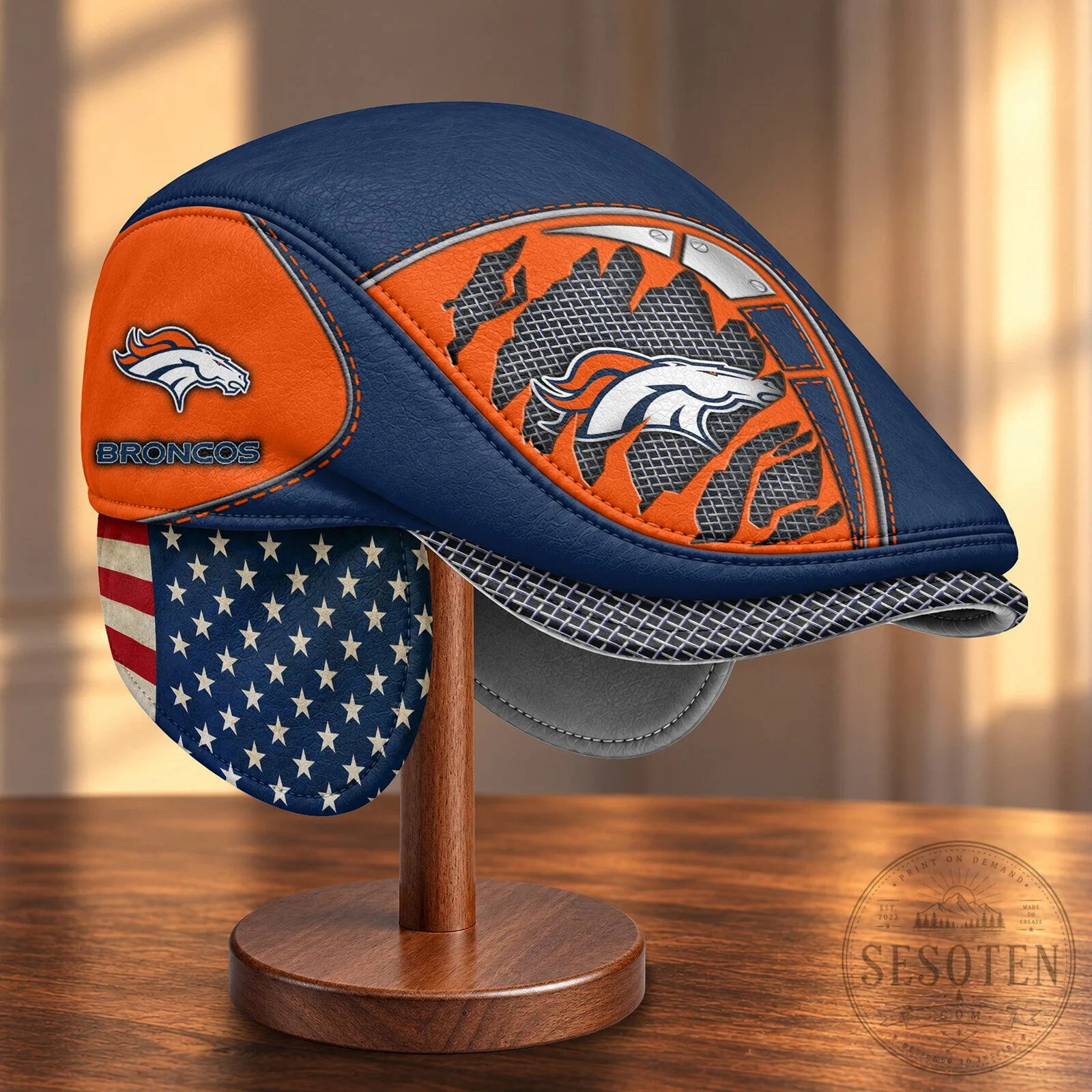 Denver Broncos NFL Flat Cap Hat with Foldable Ear Flaps 10 Denver Broncos NFL Flat Cap Hat with Foldable Ear Flaps